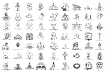 Obraz premium variety of religious icons including crosses, doves, and bibles