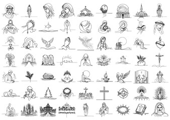 variety of religious icons including crosses, doves, and bibles