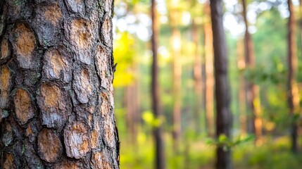 Obraz premium Pine tree, bark close-up. Close-up of pine bark in the forest for a natural background. Nature. Details. Focus on pine tree trunk with blurred background.generative ai