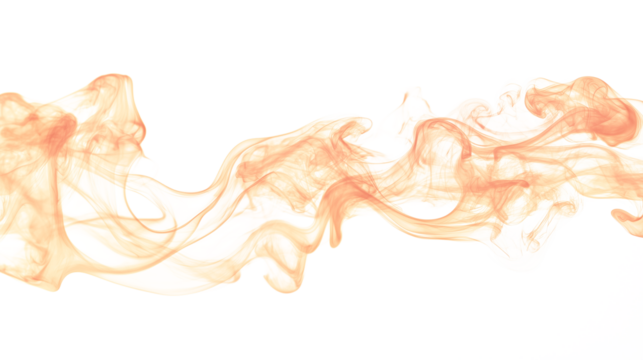 Abstract bright orange smoke wavy lines curling isolated on transparent background