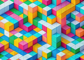 Fototapeta premium Isometric Paper Design with Grid Lines and Colorful Geometric Shapes for Modern Graphic Applications