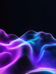 Obraz premium Colorful abstract waves with flowing light on a dark background. A minimalist poster in metallic and chrome gradient style.