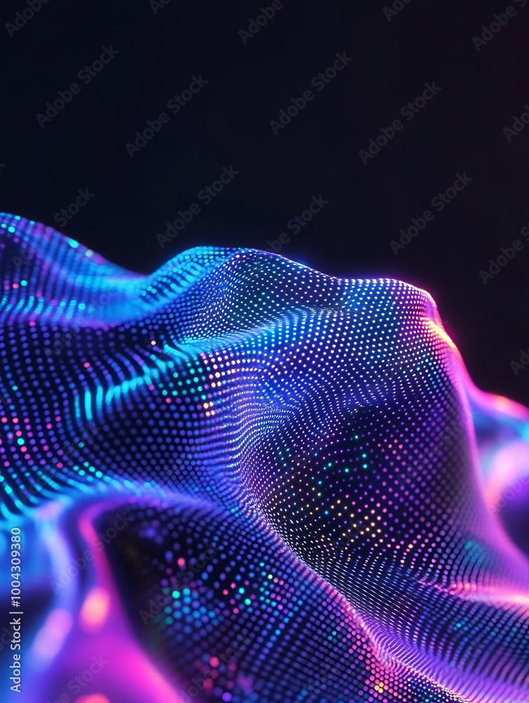 Poster colorful abstract waves with vibrant neon patterns, creating a futuristic and dynamic visual effect.
