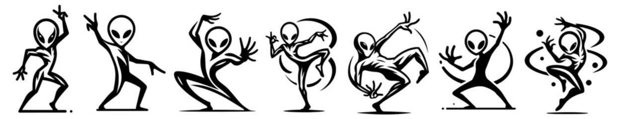 dancing ufo man, funny mascot vector black