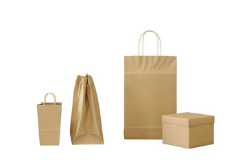 A collection of eco-friendly kraft paper packaging showcasing different shapes and sizes, Ideal for promoting sustainability and packaging design, png transparent background.