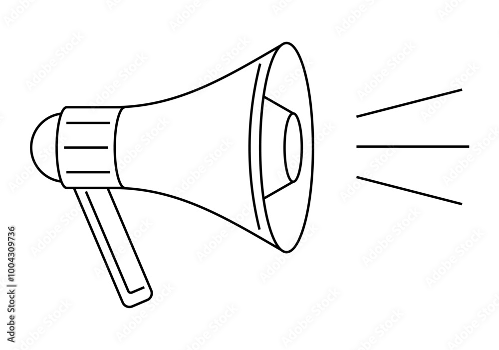 Wall mural megaphone pointing right with sound waves appearing from the speaker. ideal for marketing, promotion