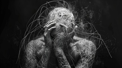 A helpless person suffering from depression, symbolizing the loss of joy in life, a common modern psychological problem