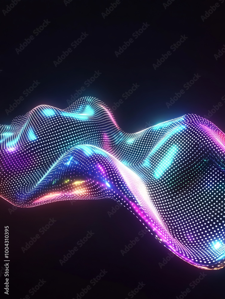 Poster colorful wave of light creating a mesmerizing visual effect on a dark background. a minimalist poste