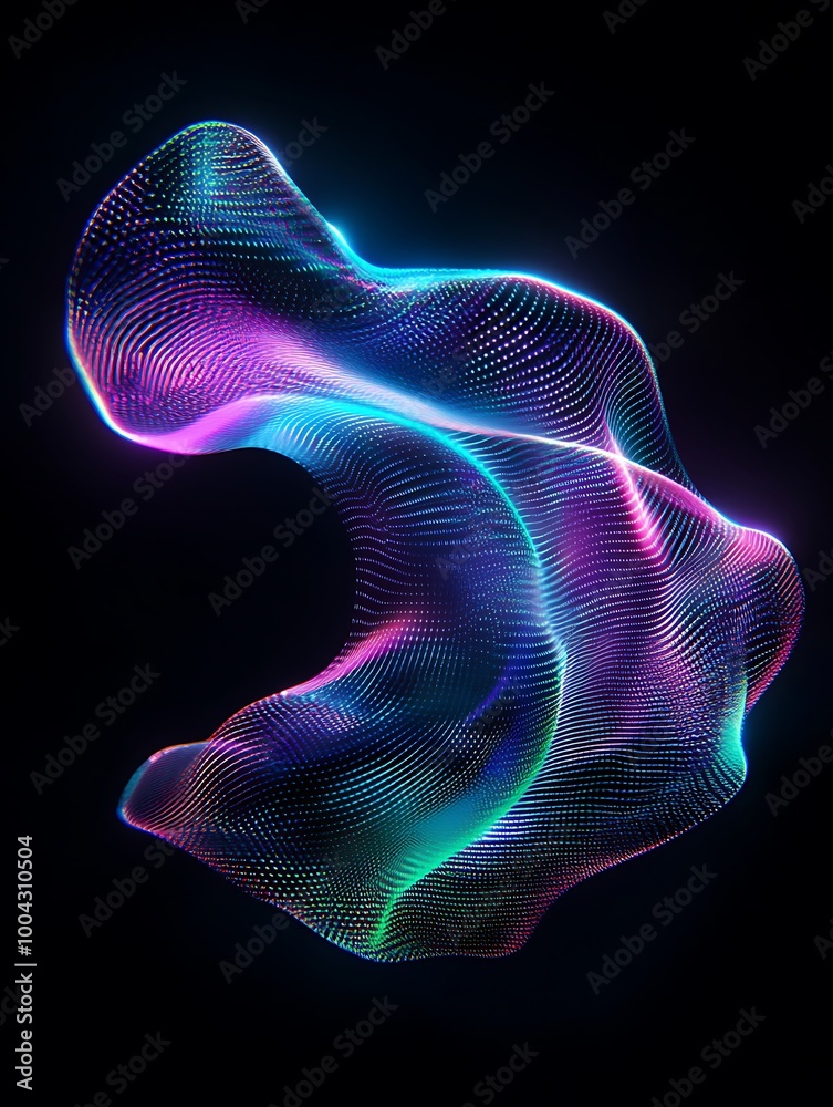 Poster colorful wave of light on a dark backdrop, creating a mesmerizing visual effect. a minimalist poster