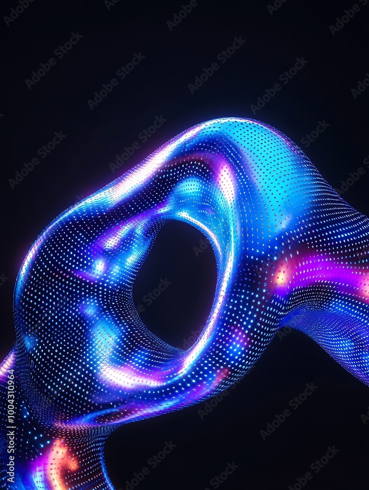 Poster dynamic abstract shape with glowing colorful patterns on a dark background. a minimalist poster in m
