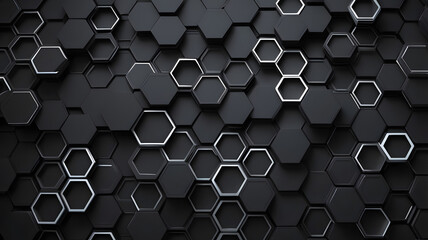 Abstract Hexagon Pattern: A mesmerizing black and white abstract background featuring a repeating pattern of hexagons, creating a dynamic and modern design.