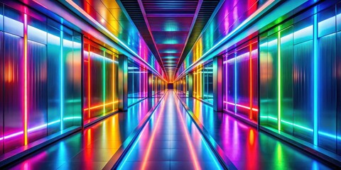 Fototapeta premium Vibrant and Colorful Illuminated Corridor Creating Modern and Surreal Atmosphere