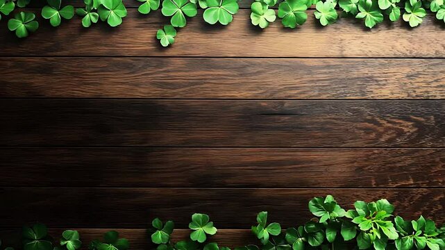 Clover Leaves on Rustic Wooden Background for St. Patrick&rsquo;s Day Theme

