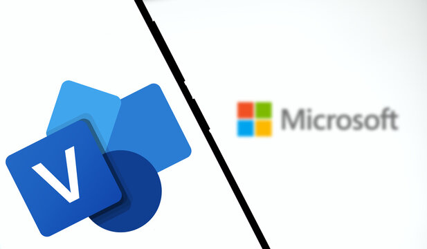 Dhaka, Bangladesh- 01 Oct 2024: Microsoft Visio logo is displayed on smartphone.
