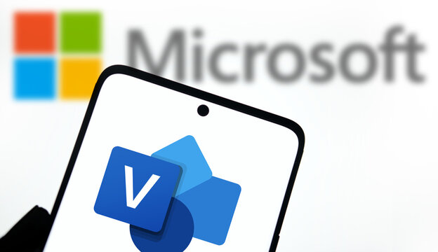 Dhaka, Bangladesh- 01 Oct 2024: Microsoft Visio logo is displayed on smartphone.