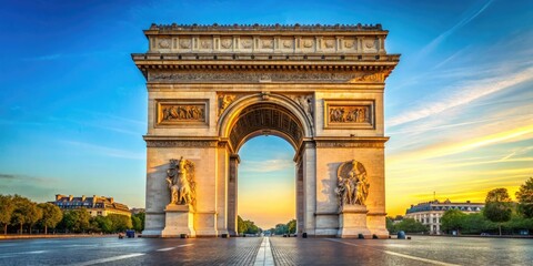 Fototapeta premium Majestic Arc de Triomphe Under Clear Blue Sky in Paris, France: A Symbol of Triumph and History