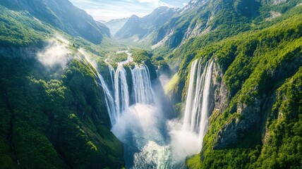 A beautiful waterfall surrounded by lush green trees
