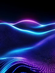 Vibrant abstract waves with neon colors creating a dynamic digital atmosphere, ideal for technology and modern design projects. A minimalist poster in metallic and chrome gradient style.