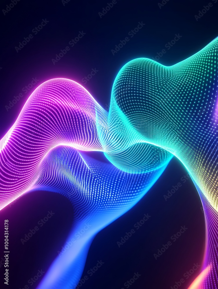 Poster vibrant colored waves flowing in a digital space, creating a mesmerizing visual effect. ideal for mo