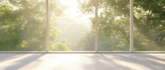 Naklejka premium Balcony room with forest view, serene terrace overlooking lush greenery, perfect for relaxation in a tranquil hotel setting