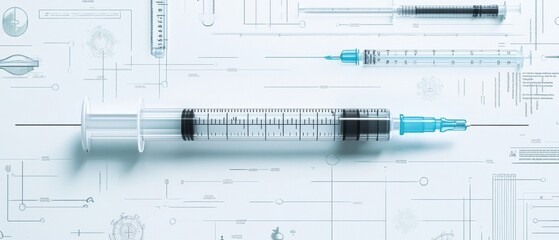 Syringe on a Medical Blueprint Background