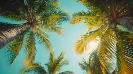 Palm Trees Reaching Up Towards a Sunny Sky, Creating a Tropical Paradise