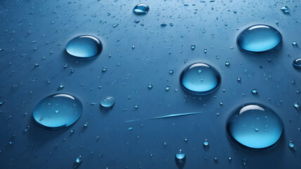 Liquid Serenity: Blue Water Droplets on Smooth Surface 