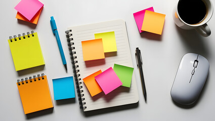 Colorful Desk Workspace: Boosting Productivity with Sticky Notes 