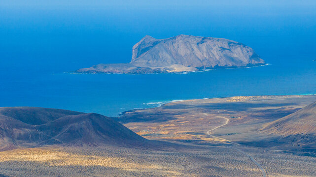 Aerial view of La graciosa in Lanzarote Canary Island