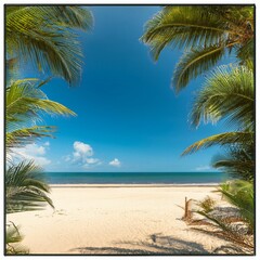Obraz premium picture of beach scene with palm leaves trees with space for text must be inside the frame 