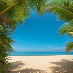 Obraz premium picture of beach scene with palm leaves trees with space for text must be inside the frame 