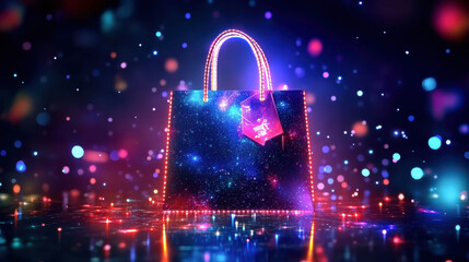 Digital shopping bag with lights and glow