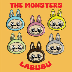 Vector illustration of a cute scary laabuubuu doll head