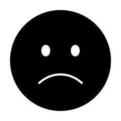 Black circle with sad face including two eyes and a curved mouth expressing sadness. Ideal for digital communication emotional expression user interface design mental health awareness and presentation