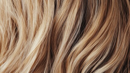 Naklejka premium Close-up view of wavy hair with various shades of blonde and brown tones.