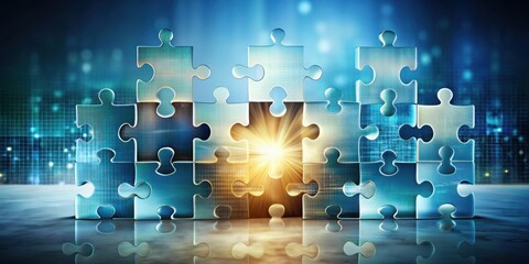Abstract Puzzle Pieces Connect Together in Conceptual Business Strategy Design