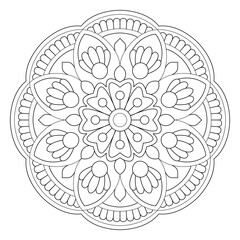 Elegant Simple Mandala Flower Design coloring book page, vector file