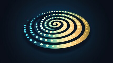 A vibrant spiral pattern features glowing dots on a dark background