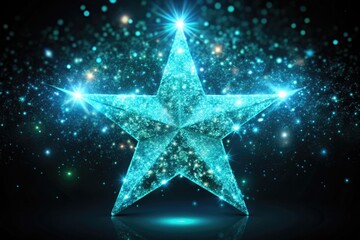 Obraz premium Motion Graphics of Twinkling Glittering Cyan Star Sparkling Against a Black Background in 4K Resolution