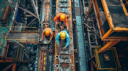 Workers Operating Heavy Machinery in Studio Environment