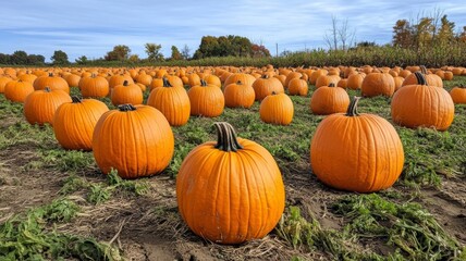 A Field of Ripe Orange Pumpkins Ready for Harvest