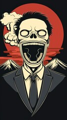 Skull Man in a Suit with a Sunset and Smoke