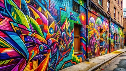 Vibrant graffiti style street art with bold colors and shapes for urban backgrounds and contemporary design projects