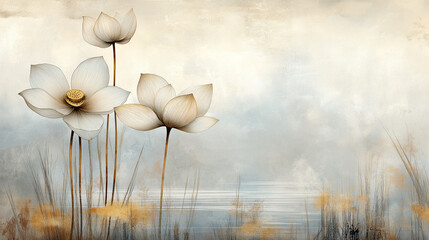 A traditional Chinese painting of a lotus pond, with soft brushstrokes on an off-white background and subtle gray line textures. The old paper texture enhances the Song dynastyâs a