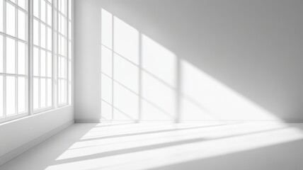 Obraz premium White, empty room with a window and light shadow. Vector illustration, 3D rendering, white background, minimalism, high resolution