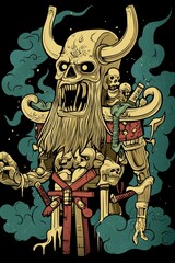 Fearsome Skull Demon Warrior with Swords and Smoke