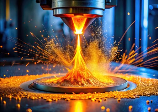 Pouring Metal Powder into 3D Printer for Selective Laser Melting and Additive Manufacturing Process