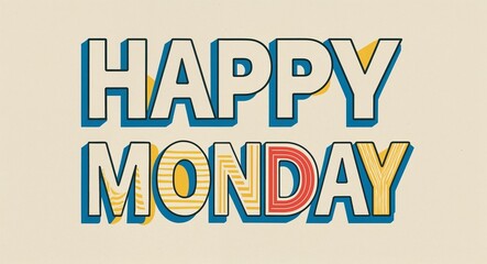 Obraz premium happy Monday word lettering in retro pop art style design on plain white background