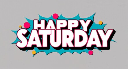 Fototapeta premium happy Saturday word lettering in retro pop art style design on plain white background