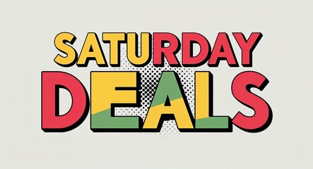 Obraz premium Saturday deals word lettering in retro pop art style design on plain white background